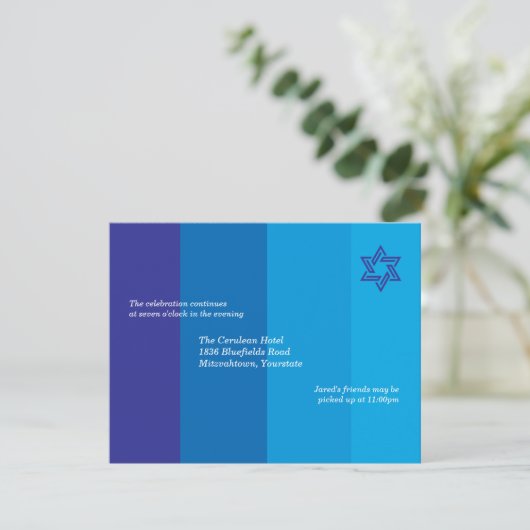 Tonal Blue Bar Mitzvah Reception Invitation Kaart (Staand voorkant)