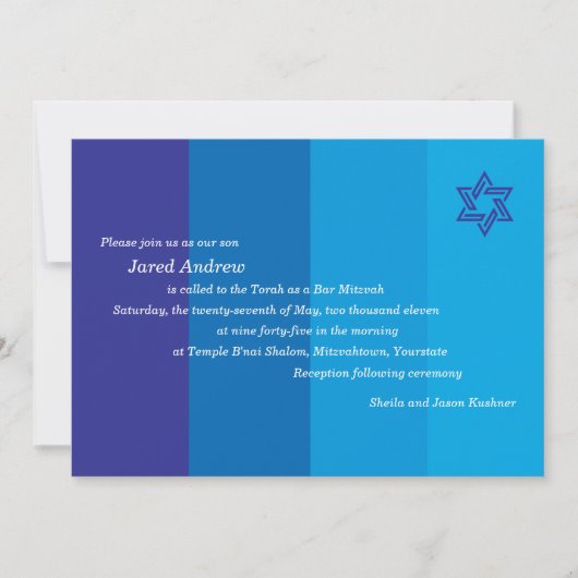 Tonal Blue Bar Mitzvah Uitnodiging (Voorkant)