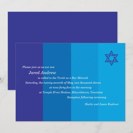 Tonal Blue Bar Mitzvah Uitnodiging (Voorkant / Achterkant)