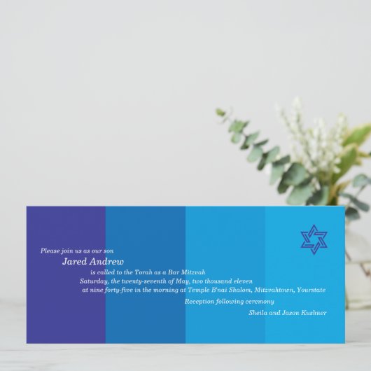 Tonal Blue Bar Mitzvah Uitnodiging (Staand voorkant)
