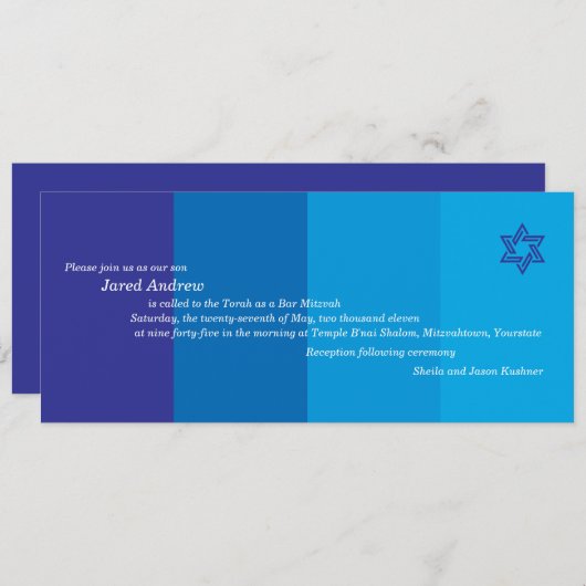 Tonal Blue Bar Mitzvah Uitnodiging (Voorkant / Achterkant)
