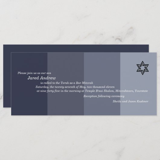 Tonal Grey Bar Mitzvah Uitnodiging (Voorkant / Achterkant)