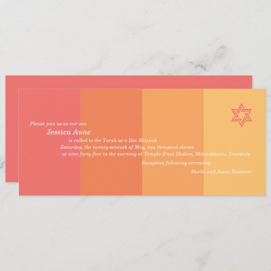 Tonal Oranje Bat Mitzvah-uitnodiging Kaart (Voorkant / Achterkant)
