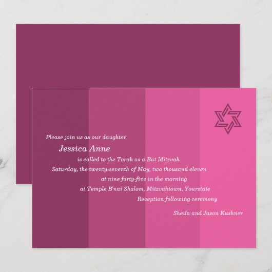 Tonal Roos Bat Mitzvah Uitnodiging (Voorkant / Achterkant)