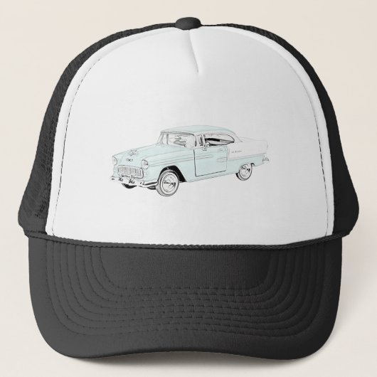 Tone 1955 Chevy Bel Air Pencil Style Tekening Trucker Pet (Voorkant)