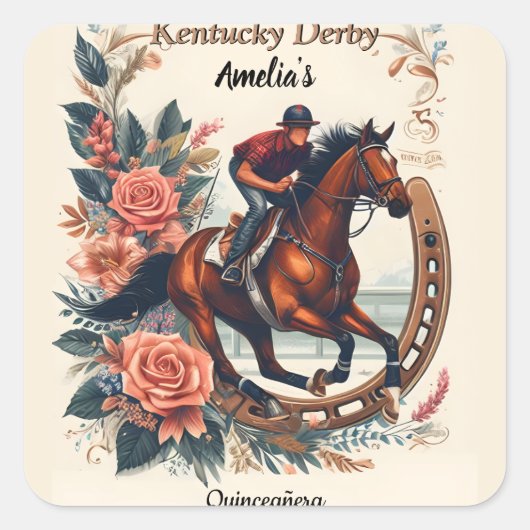 Tone Horse Cowboy Derby Party Western Quinceanera Vierkante Sticker (Voorkant)
