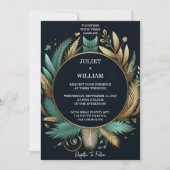 Tone krans Palm Tree strand groen en gouden bruilo Kaart (Voorkant)