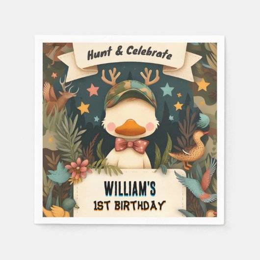 Tone Wild Camo Oh Deer Eend jacht 1e verjaardag Servet (Voorkant)