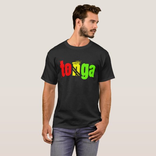 Tonga genoemd t-shirt in Reggae-kleuren (Voorkant volledig)