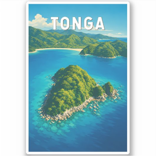 Tonga Illustratie Reis Kunst Vintage Sticker (Voorkant)