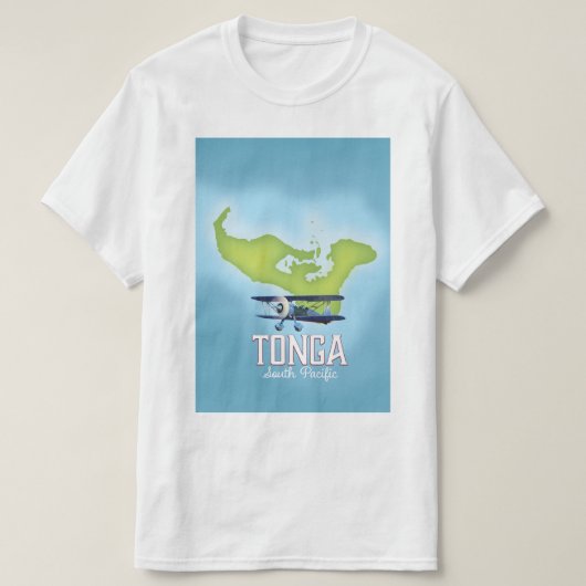 Tonga kaart Vlucht reisposter T-shirt (Design voorkant)