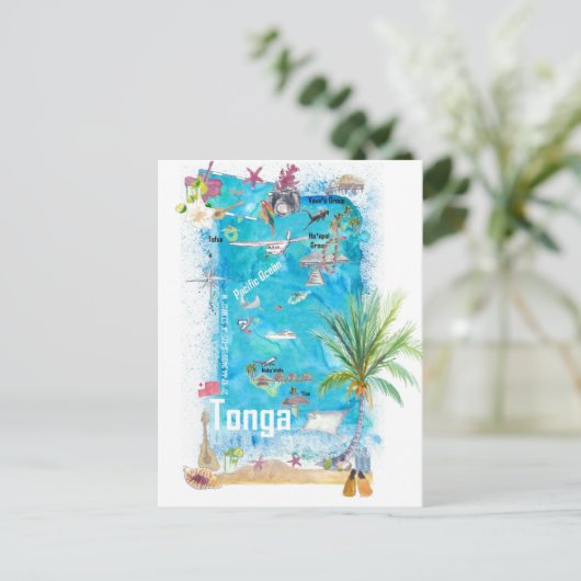 Tonga Polynesia geïllustreerde reiskaart Briefkaart (Staand voorkant)