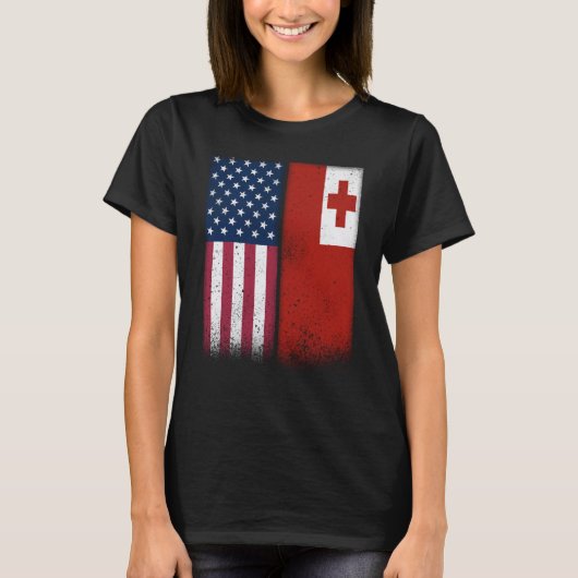 Tonga Tongan American Flags Proud USA Tonga T-shirt (Voorkant)