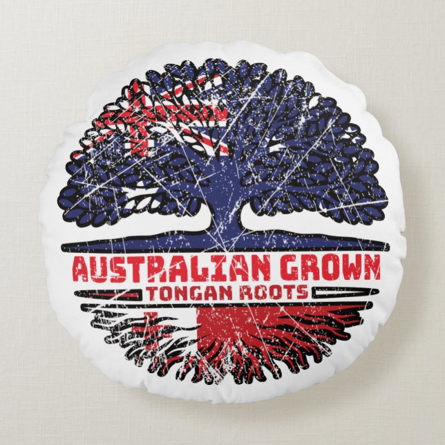 Tonga Tongan Australian Australia Tree Roots Flag Rond Kussen (Voorkant)