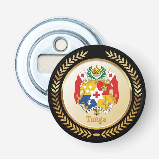 Tonga-wapenschild Button Flesopener (Voorkant)