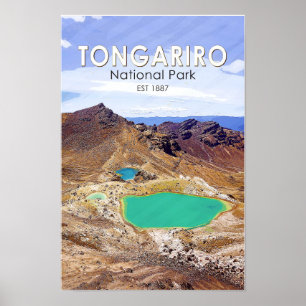 Tongariro National Park Nieuw-Zeeland Retro Poster