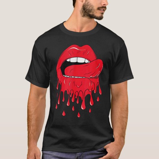 Tongue Licking Red Melting Lips Vintage T-shirt (Voorkant)