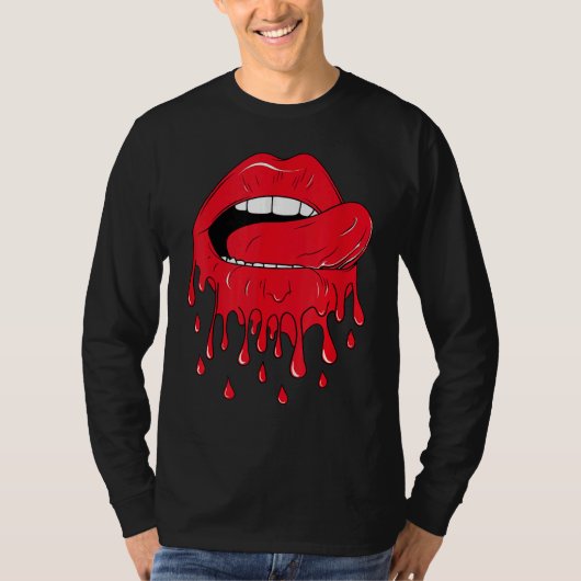 Tongue Licking Red Melting Lips Vintage T-shirt (Voorkant)