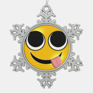 Tongue Out Emoji Tin Sneeuwvlok Ornament