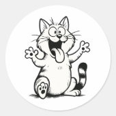 "Tongue Out, Paws Up!" – Funny Cartoon Cat Ronde Sticker (Voorkant)