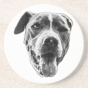 Tongue-Out Wink—Pitbull Mix Mini Zandsteen Onderzetter
