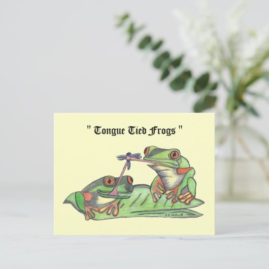 " Tongue Tied Frogs " Briefkaart (Staand voorkant)
