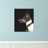 Tongue uit de zwarte en witte terrier canvas afdruk (Insitu (Houten vloer))