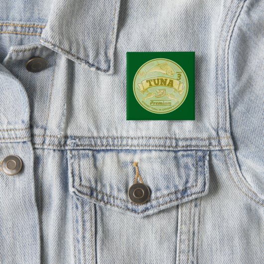 Tonijn kan pop kunst ingeblikte vis vierkante button 5,1 cm (In situ)