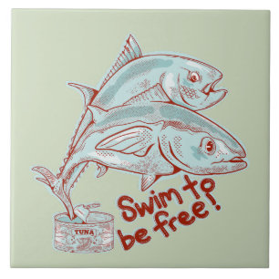 Tonijn Vis ontsnapt aan een blikje Tegeltje