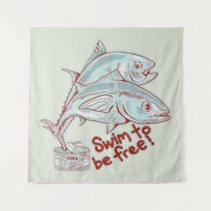 Tonijn Vis ontsnapt aan een blikje Wandkleed