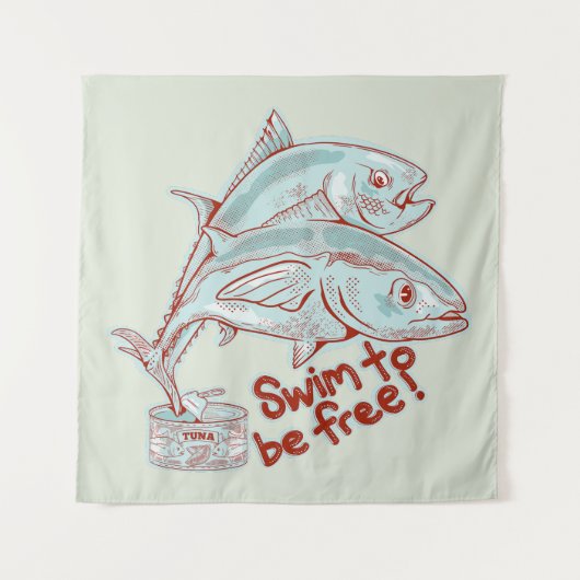 Tonijn Vis ontsnapt aan een blikje Wandkleed (Voorkant)