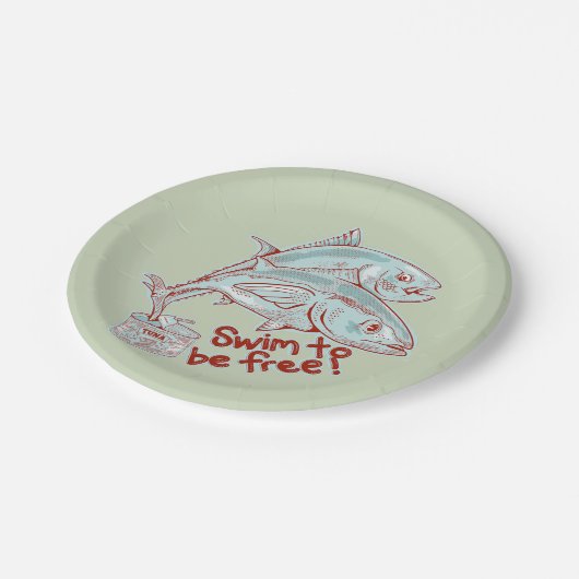 Tonijn vis tin grappige ontsnapping papieren bordje (Gekanteld)