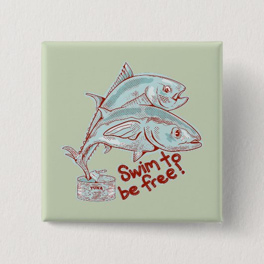 Tonijn vis tin grappige ontsnapping vierkante button 5,1 cm (Voorkant)