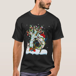 Tonijn Vis Xmas Verlichtingsboom Santa Hat Tonijn T-shirt