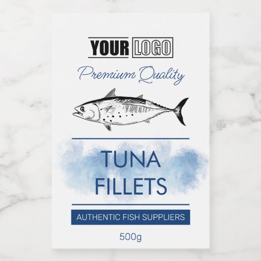 Tonijn Visfilets Productlabel met Logo Voedselcontainer Etiket (Enkel label)