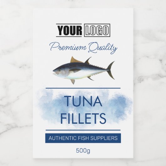 Tonijn Visfilets Productlabel met Logo Voedselcontainer Etiket (Enkel label)