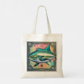 Tonijnvis op postzegel  gestileerd ontwerp tote bag (Achterkant)