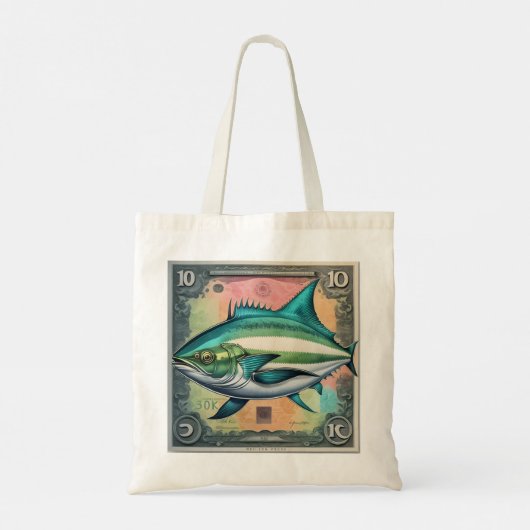 Tonijnvis op postzegel  gestileerd ontwerp tote bag (Achterkant)