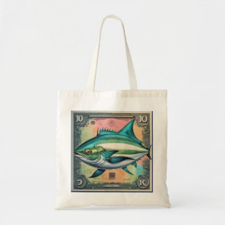 Tonijnvis op postzegel  gestileerd ontwerp tote bag