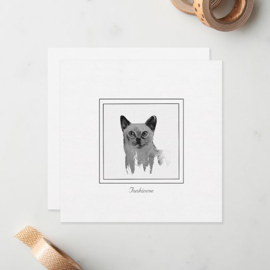 Tonkinese Black and White Illustration Note Card Notitiekaartje (Voorkant / Achterkant in situ)