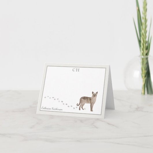 Tonkinese Cat Grey Border Monogram Naam Opmerking  Bedankkaart (Voorkant)