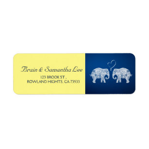 TONNEN LIEFDE   Olifant bruiloft blauw & geel Etiket