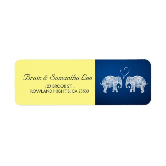 TONNEN LIEFDE | Olifant bruiloft blauw & geel Etiket (Voorkant)