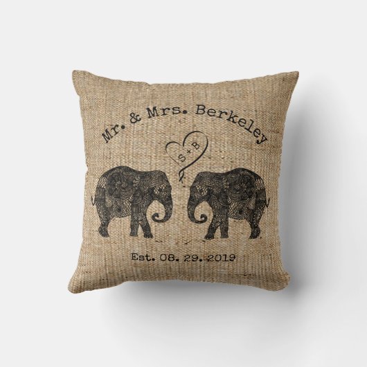 TONNEN LIEFDE | Olifant paar aangepaste bruiloft c Kussen (Achterkant)