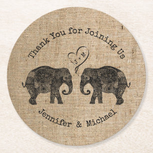 TONNEN LIEFDE   Olifant paar bruiloft gunst Ronde Kartonnen Onderzetter