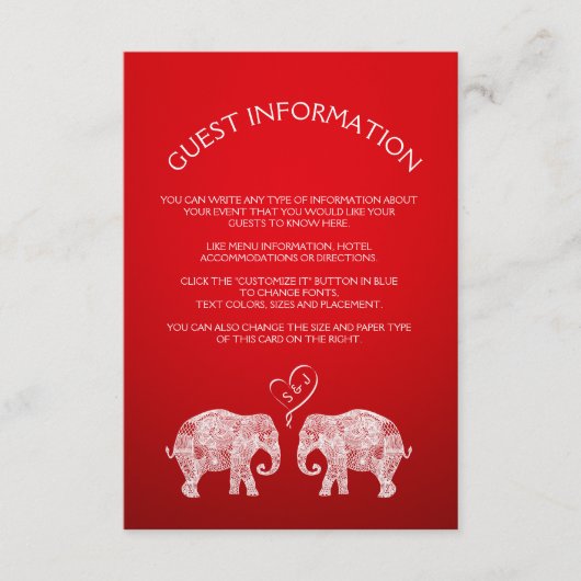 TONNEN VAN LIEFDE/Olifant Paar Bruiloft invoegen K Informatiekaartje (Voorkant)