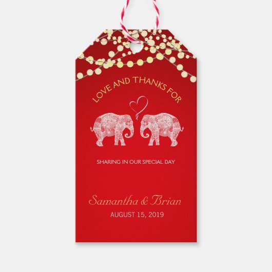 TONNEN VAN LIEFDE/Olifant String Lights Bruiloft C Cadeaulabel (Voorkant)