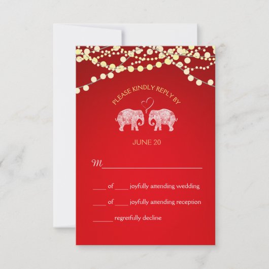 TONNEN VAN LIEFDE/Olifant String Lights Bruiloft R RSVP Kaartje (Voorkant)