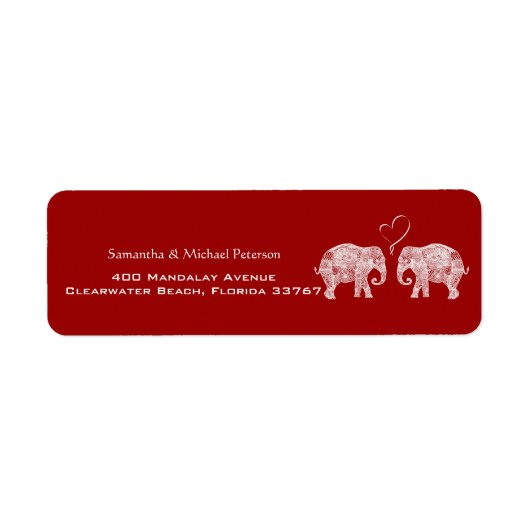 Tons Love Wedding Elephant Couple Crimson Etiket (Voorkant)