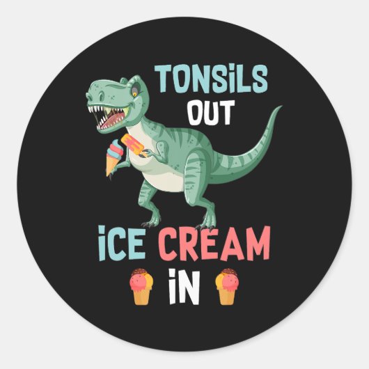 Tonsillecto wordt uitgezet op ijs in Dino Dinosaur Ronde Sticker (Voorkant)